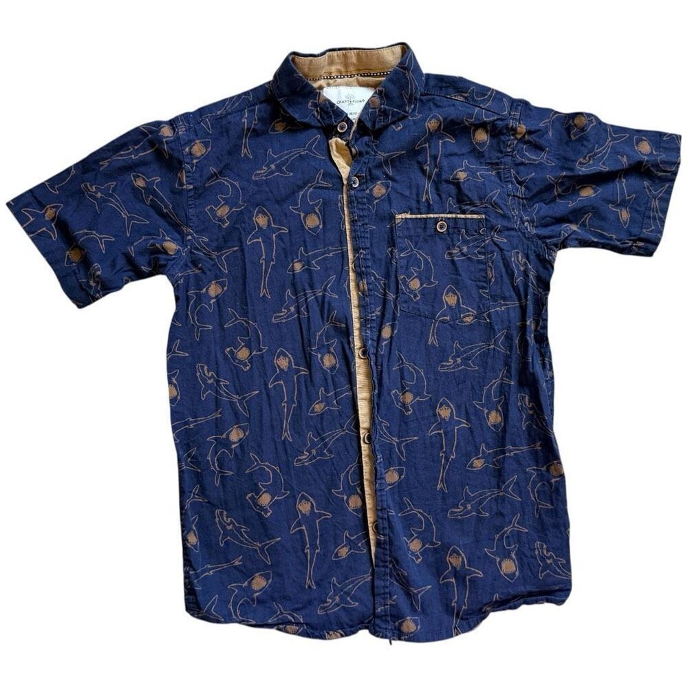 Youth Boys Craft + Flow Button Down Shark Print Utility Shirt -  Sz M (10/12)
